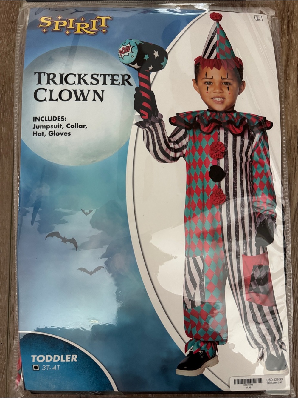 Like new: Spirit Trickster Clown Costume in Teal, Red, Black & White 🤡